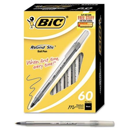 Bic Bic GSM609-BK Round Stic Ballpoint Pen  Black Ink  Medium Point  1.0 mm  60 per Box GSM609-BK